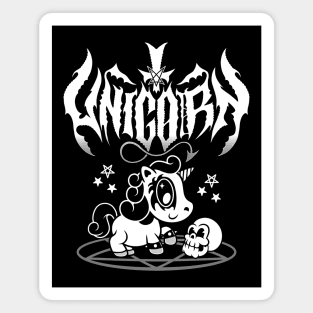 Kawaii Unicorn - Black Metal Logo - Creepy Cute Spooky Goth Magnet